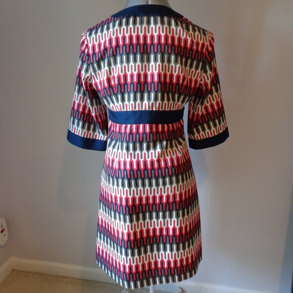 Banana Republic Womens Dress Geometric Print Side Zip‎ Red Blue White Lined Sz 4 - Picture 3 of 9